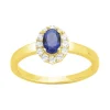 Bague Femme Entourage PLAQUE OR Jaune et Spinelle Bleu