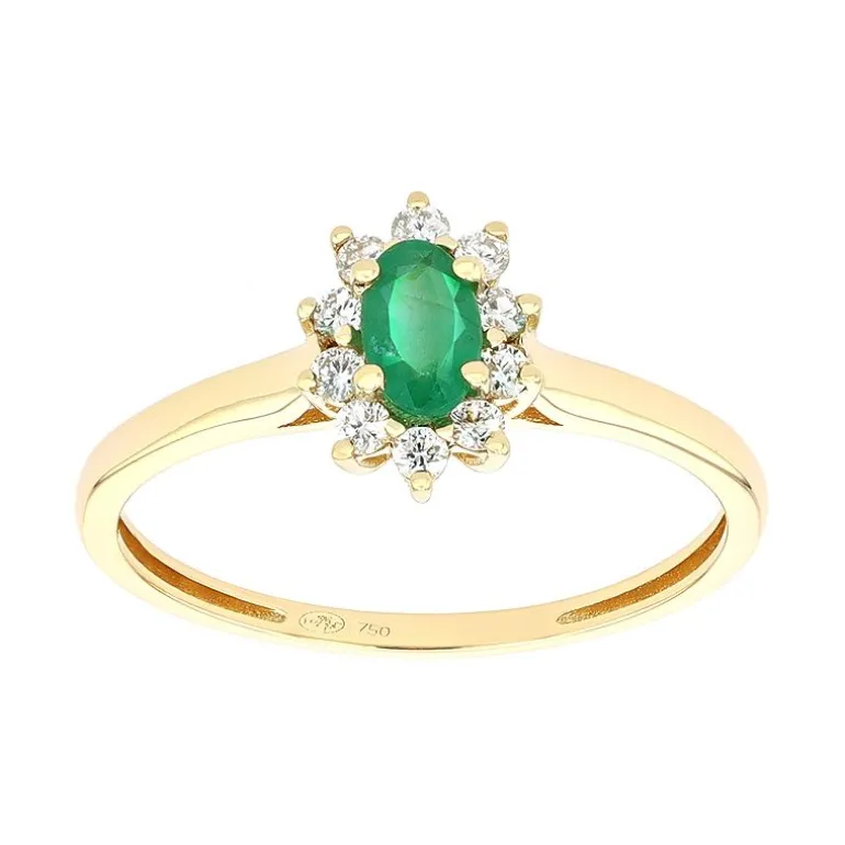 Bague Femme Marquise EDORA OR 750/1000 Jaune, Emeraude et Diamants EDOK00420