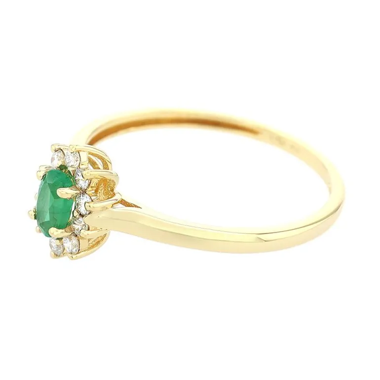 Bague Femme Marquise EDORA OR 750/1000 Jaune, Emeraude et Diamants EDOK00420