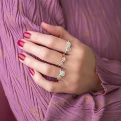 Bague Femme One More Salina OR Blanc 750/1000 avec Saphir Vert et Diamants