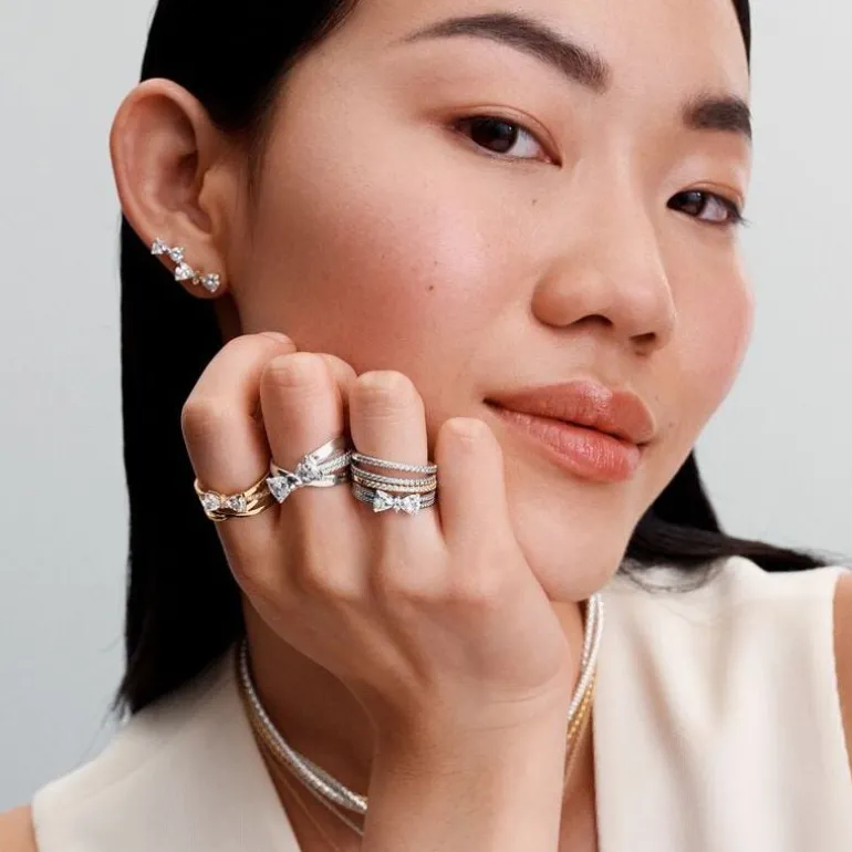 Bague Femme Pandora Timeless Double Rang Nœud Scintillant 193552C01