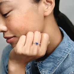 Bague Femme Pandora Timeless Cœur Surélevé Bleu Scintillant 188421C01