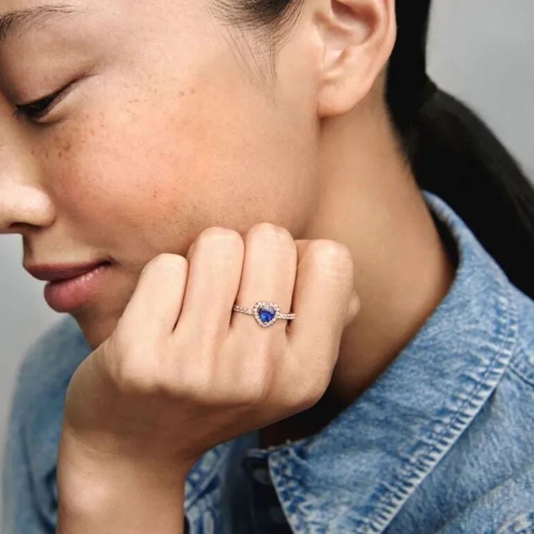 Bague Femme Pandora Timeless Cœur Surélevé Bleu Scintillant 188421C01