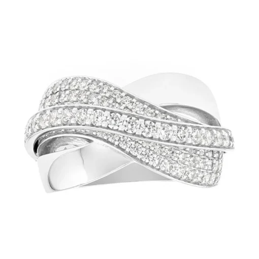 Bague Femme pavage entrelacé OR 375/1000 Blanc et Oxydes