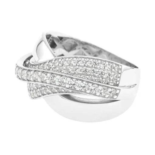 Bague Femme pavage entrelacé OR 375/1000 Blanc et Oxydes