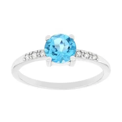 bague femme solitaire accompagné EDORA or 375/1000 blanc et topaze