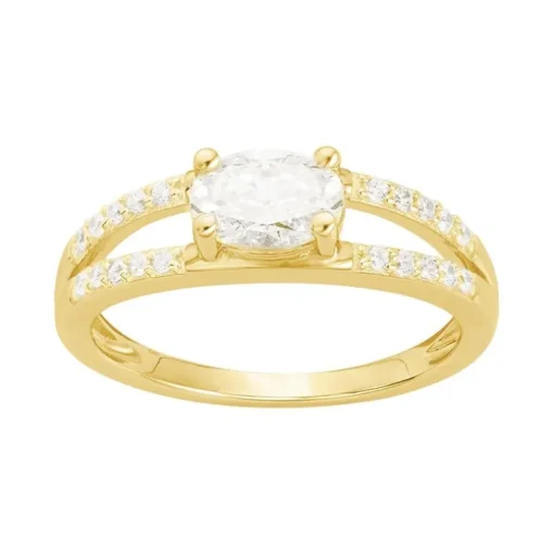 bague femme solitaire accompagné EDORA PLAQUE OR et oxydes