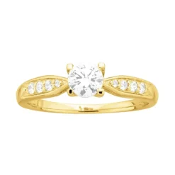 Bague Femme Solitaire Accompagné PLAQUE OR Jaune et Oxyde