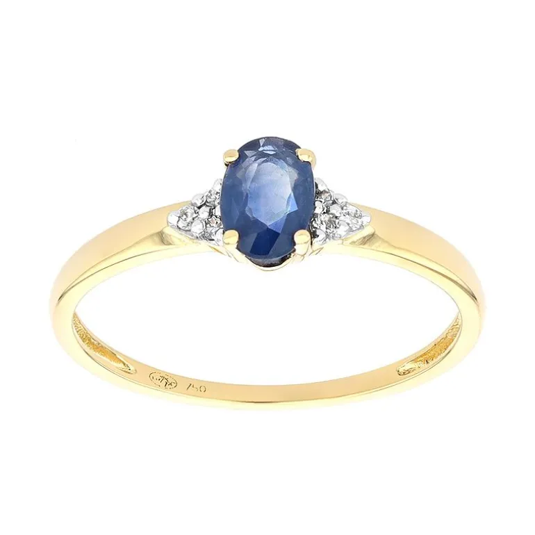 Bague Femme Solitaire Accompagné EDORA OR 750/1000 Jaune, Saphir et Diamants EDOK02317