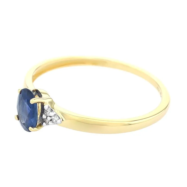 Bague Femme Solitaire Accompagné EDORA OR 750/1000 Jaune, Saphir et Diamants EDOK02317