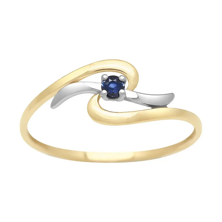 Bague Femme Soltaire OR 750/1000 Bicolore et Saphir