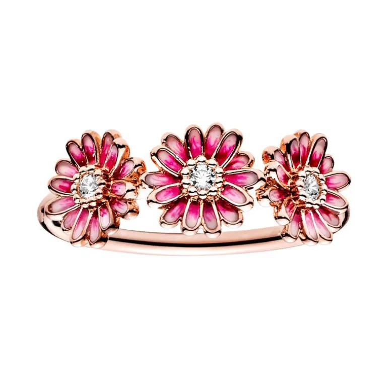 Bague Femme Taille 50 PANDORA TRIO DE MARGUERITES ROSE Doré Rose 14 Carats