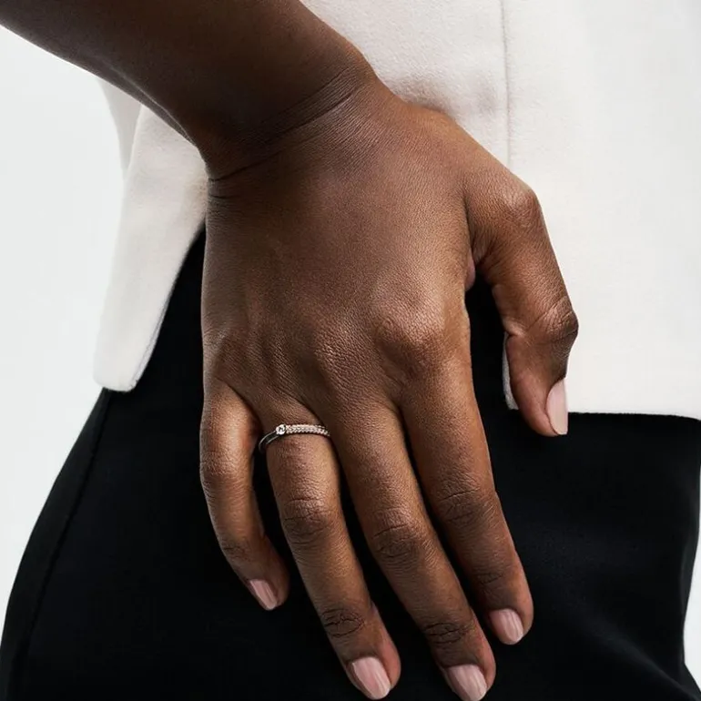 Bague Femme Taille 52 PANDORA ME DOUBLE PAVÉ & NOIR Doré Rose 14 Carats