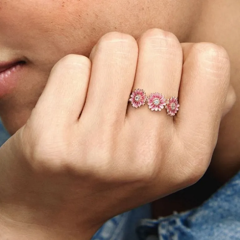 Bague Femme Taille 50 PANDORA TRIO DE MARGUERITES ROSE Doré Rose 14 Carats