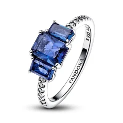 Bague Femme Taille 58 PANDORA SCINTILLANTE TRIO DE PIERRES RECTANGULAIRES BLEUES Argent 925/1000