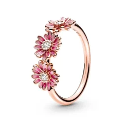 Bague Femme Taille 50 PANDORA TRIO DE MARGUERITES ROSE Doré Rose 14 Carats