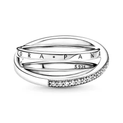 Bague Femme Taille 52 PANDORA TRIPLE PAVÉ CROISÉ Argent 925/1000