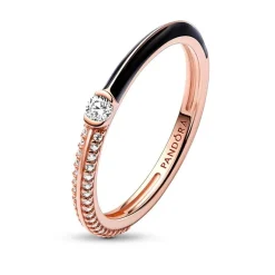 Bague Femme Taille 52 PANDORA ME DOUBLE PAVÉ & NOIR Doré Rose 14 Carats