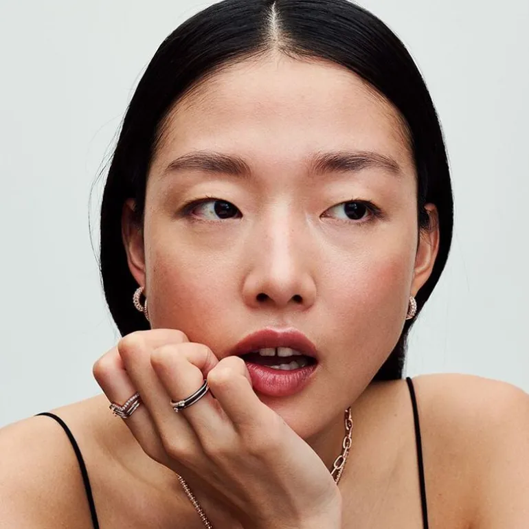 Bague Femme Taille 52 PANDORA ME DOUBLE PAVÉ & NOIR Doré Rose 14 Carats