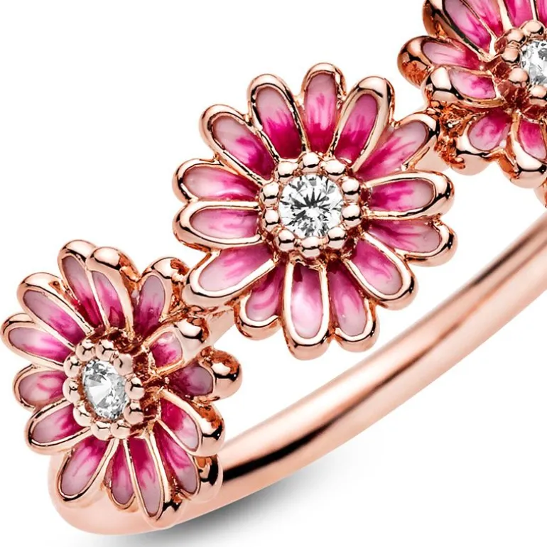 Bague Femme Taille 50 PANDORA TRIO DE MARGUERITES ROSE Doré Rose 14 Carats