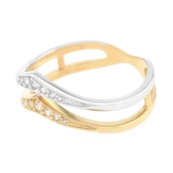Bague Femme Triangle OR 375/1000 Bicolore et Oxydes