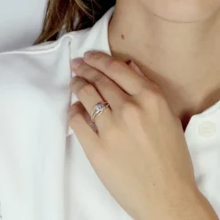 Bague Femme trilogie OR 375/1000 Bicolore et Diamants