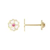 Boucles d'Oreilles Enfant Puces Fleurs OR 750/1000 Jaune et Laque