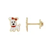 Boucles d'Oreilles Enfant Puces Petits Chiens OR 750/1000 Jaune et Laque