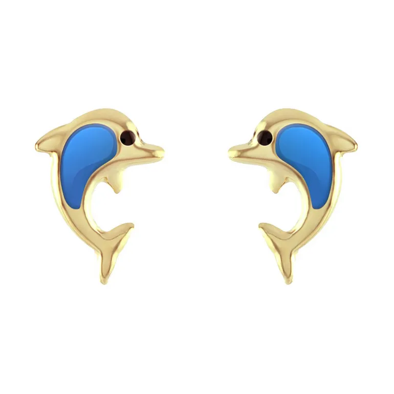Boucles d'Oreilles Enfant Puces Dauphins OR 750/1000 Jaune