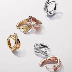 Boucles d'Oreilles Femme Créoles Pandora Signature Pavé Croisées 263150C01