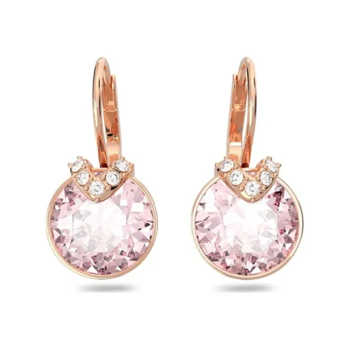 Boucles d'Oreilles Femme Dormeuses SWAROVSKI BELLA V COUPE RONDE ROSE Plaqué Ton Or Rose