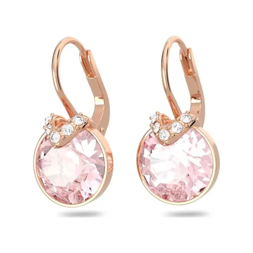 Boucles d'Oreilles Femme Dormeuses SWAROVSKI BELLA V COUPE RONDE ROSE Plaqué Ton Or Rose