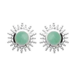 Boucles d'Oreilles Femme Puces EDORA COLLECTION HARMONY Argent 925/1000 Rhodié Aventurine