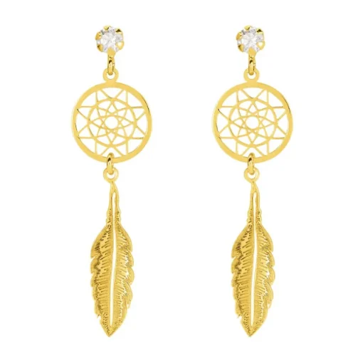 Boucles d'Oreilles Femme Pendantes OR 375/1000 Jaune et Oxydes