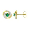 Boucles d'Oreilles Femme Puces OR 375/1000 Bicolore et Emeraudes