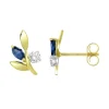 Boucles d'Oreilles Femme Puces OR 375/1000 Jaune et Saphirs