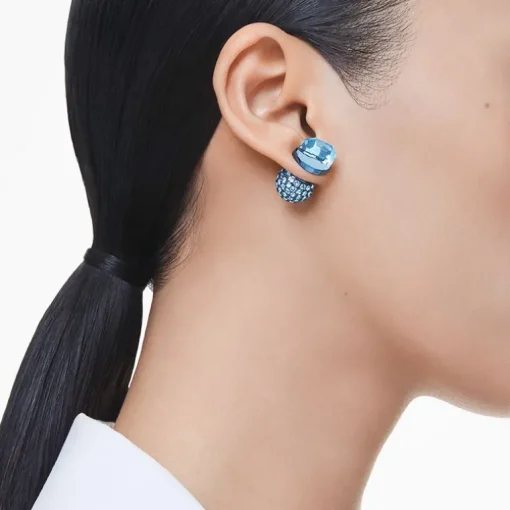 Boucles d'Oreilles Femme Puces Swarovski Lucent Bleu et Cristaux 5680693