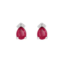 Boucles d'oreilles Femme Puces EDORA OR 750/1000 Blanc, Rubis et diamants EDOA03917