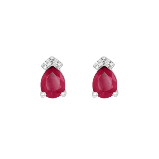 Boucles d'oreilles Femme Puces EDORA OR 750/1000 Blanc, Rubis et diamants EDOA03917