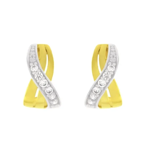 Boucles d'Oreilles Femme Puces OR 375/1000 Bicolore et Oxydes