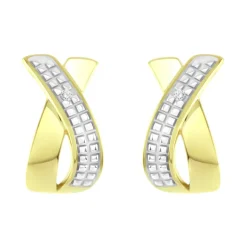 Boucles d'Oreilles Femme Puces OR 750/1000 Bicolore et Diamants