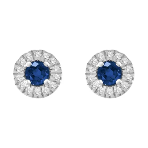 Boucles d'Oreilles Femme Puces OR 750/1000 Saphirs et Diamants