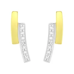 Boucles d'Oreilles Femme Puces OR 375/1000 Bicolore et Diamants