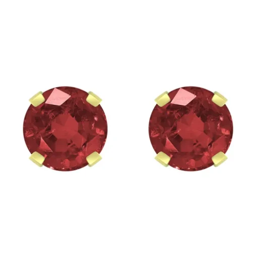 Boucles d'Oreilles Femme Puces OR 375/1000 Jaune et Rubis