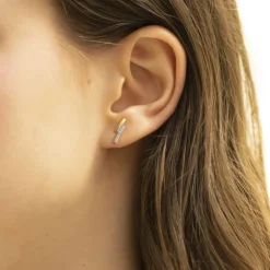 Boucles d'Oreilles Femme Puces OR 375/1000 Bicolore et Diamants