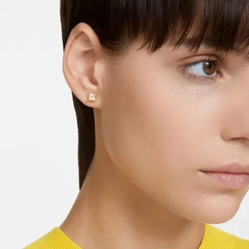 Boucles d'Oreilles femme puces swarovski Stilla métal doré et cristaux jaunes