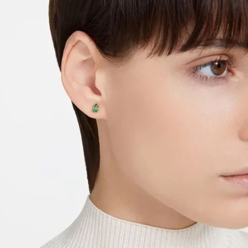 Boucles d'Oreilles femme puces swarovski Stilla métal doré et cristaux verts