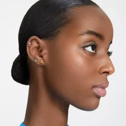 Boucles d'Oreilles femme puces swarovski Stilla métal doré et cristaux verts