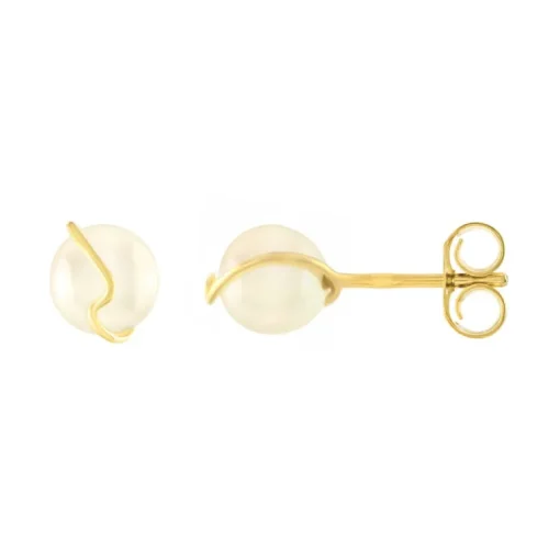 Boucles d'Oreilles Puces OR 375/1000 Jaune et Perles