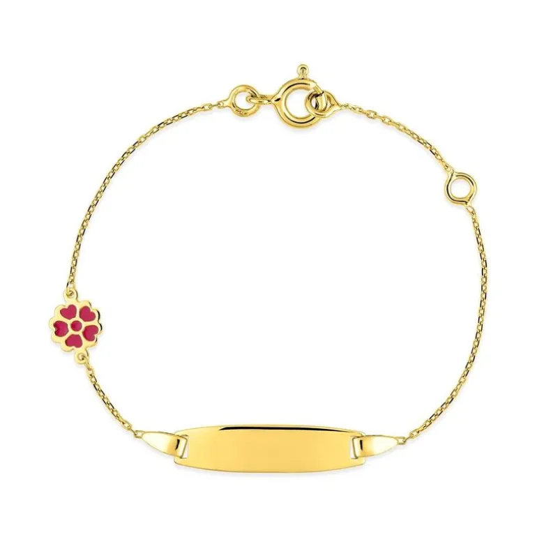 Bracelet Bébé Gourmette Fleur EDORA Or 375/1000 Jaune Maille Forçat EDO9K605.5-14